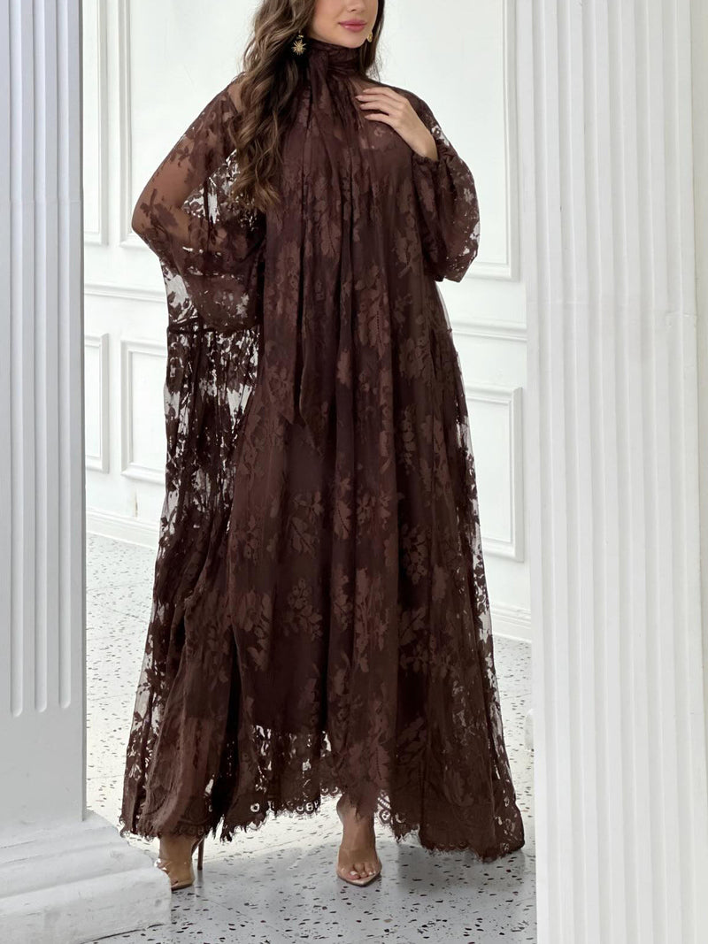 Lace Tie Double Layer Swing Dress