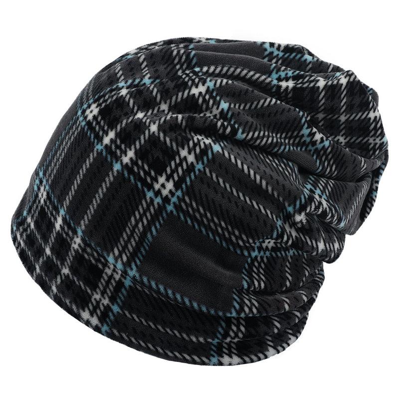 Double-layer Short-pile Bonnet With Multi-colored Plaid Pattern
