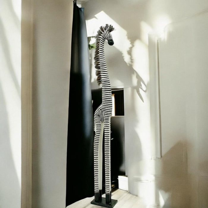 2M HAND CARVED WOODEN ZEBRA