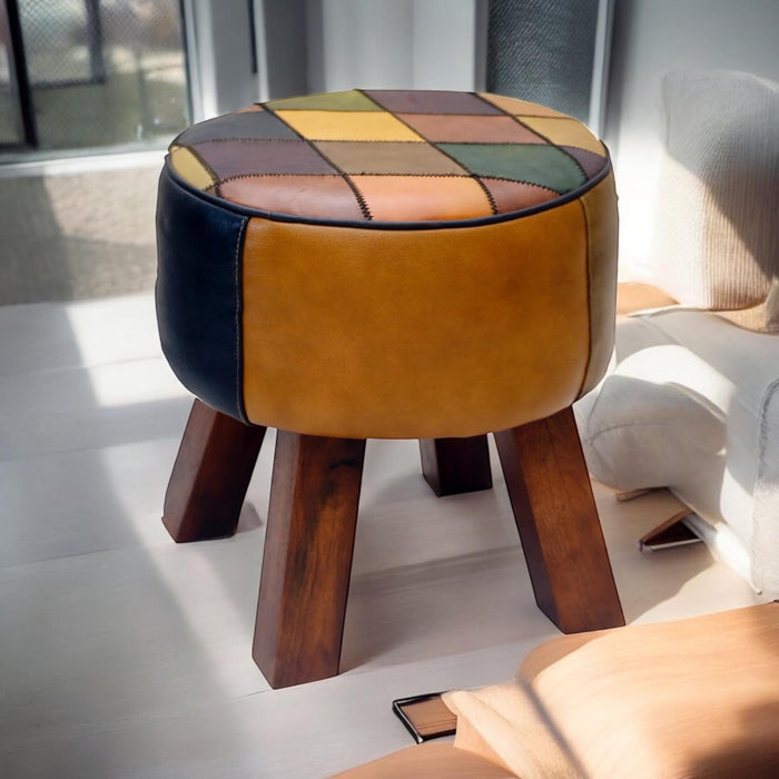 42CM LEATHER STOOL  Harlequin diamond pattern