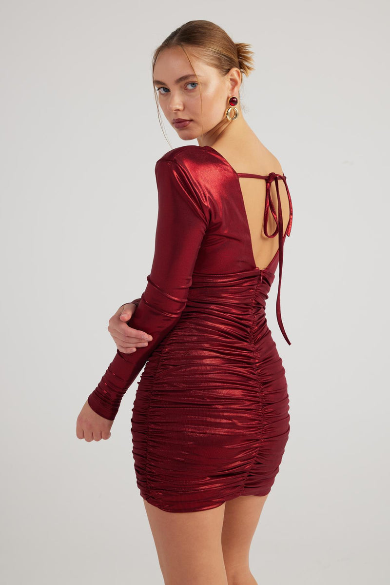 Karly Burgundy Shiny Mini Dress