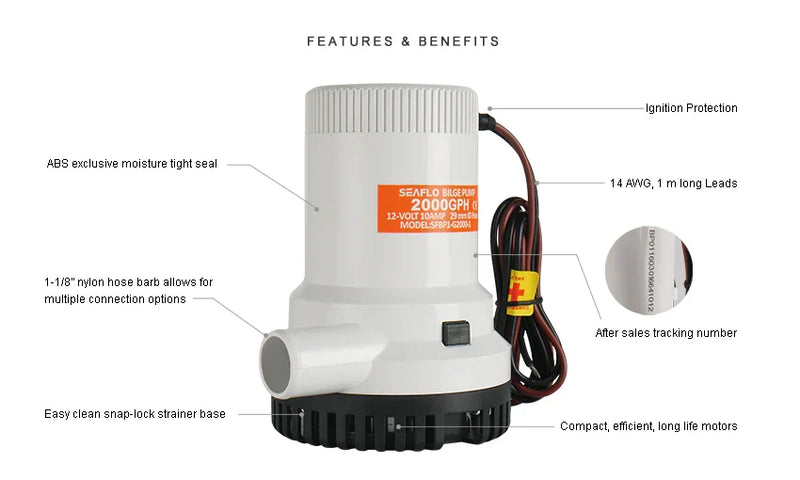 SEAFLO SFBP2-G2000-01 24V 2000GPH Non-Automatic Bilge Pump