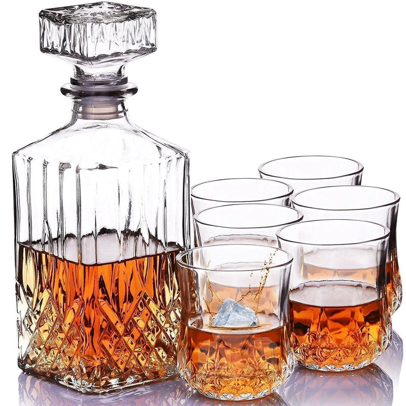 7pc Crystal Whisky Decanter Set with 6 Glasses (950ML)