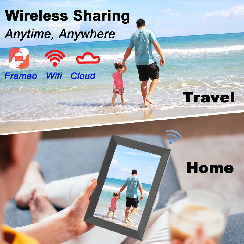 10.1 Inch Black Smart Cloud WIFI Digital Photo Frame Touch Screen 16GB Frameo App