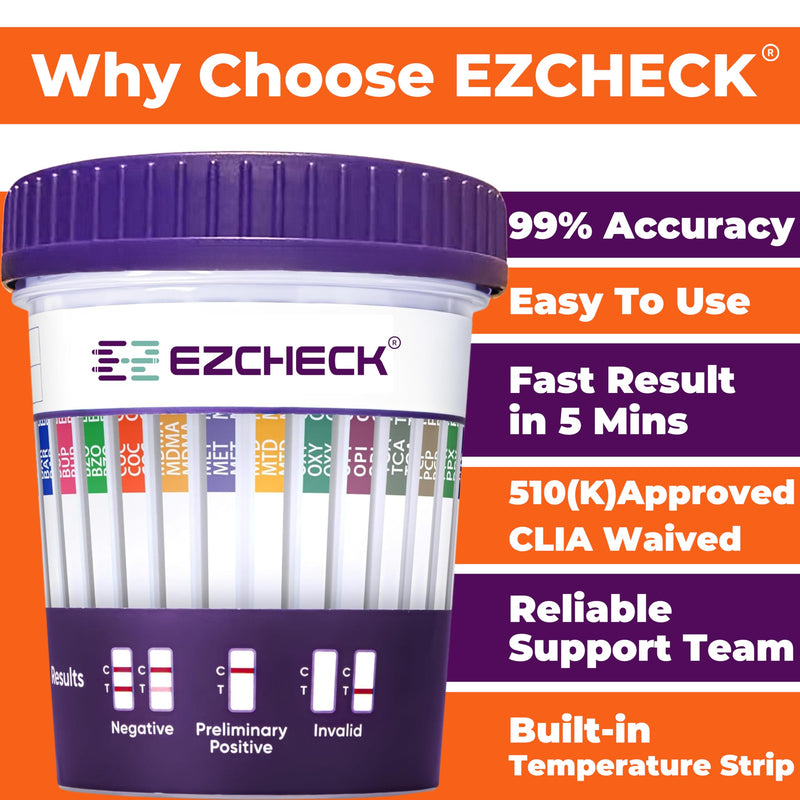 10 Test Cups - 14-Panel EZCHECK Urine Test Cup | At-Home 5-Minute Results | FSA/HSA Eligible
