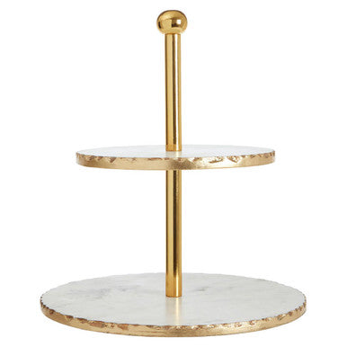 2 Tier White Marble and Gold Finish Cake Stand | Empire