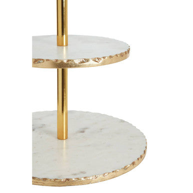2 Tier White Marble and Gold Finish Cake Stand | Empire