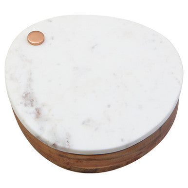 White Marble and Wood Cheese Knife and Board Set | Monzaro