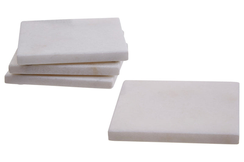 Set of Four White Marble Square Coasters | Kindia