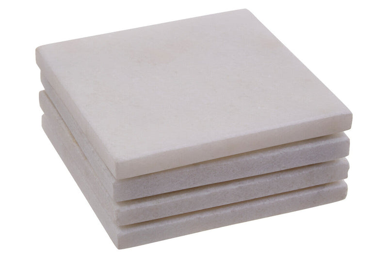 Set of Four White Marble Square Coasters | Kindia