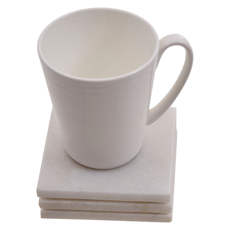Set of Four White Marble Square Coasters | Kindia