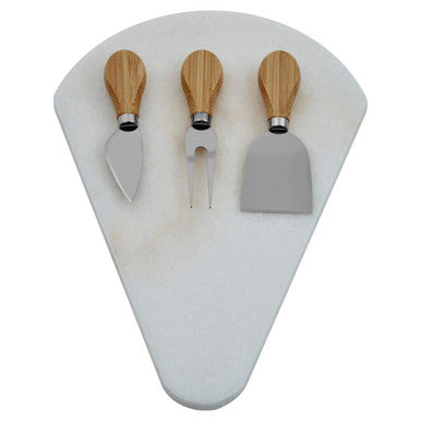 White Marble Triangular Cheese Board with 3 Knives | Kindia