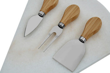 White Marble Triangular Cheese Board with 3 Knives | Kindia