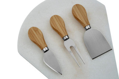 White Marble Triangular Cheese Board with 3 Knives | Kindia