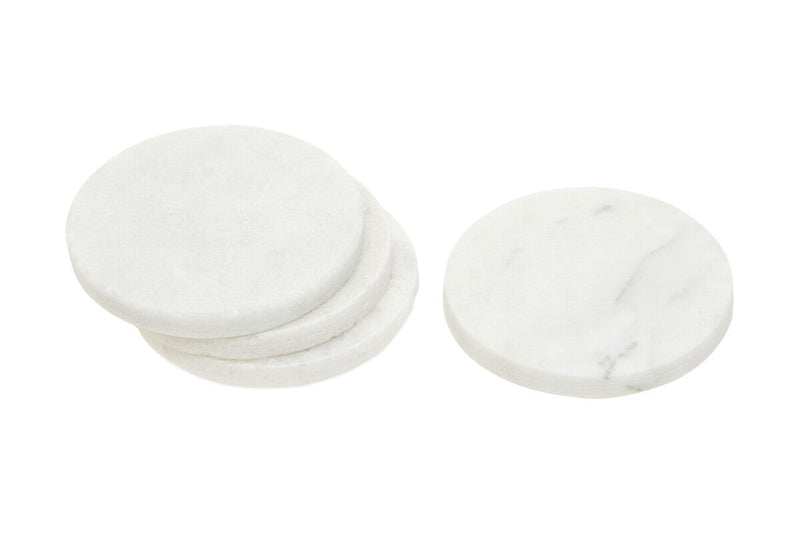 Set of 4 White Marble Round Coasters | Kindia