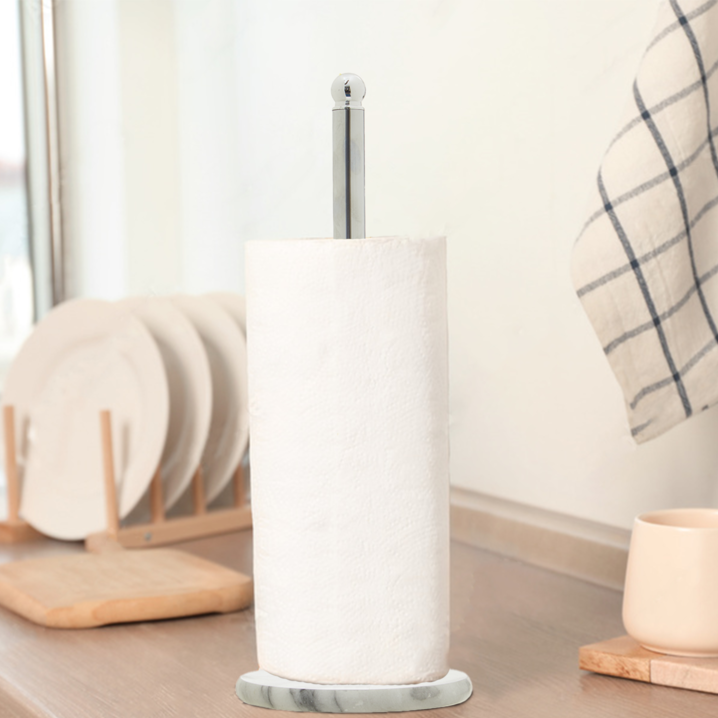 Chrome Kitchen Roll Holder with Marble Base | Delphine