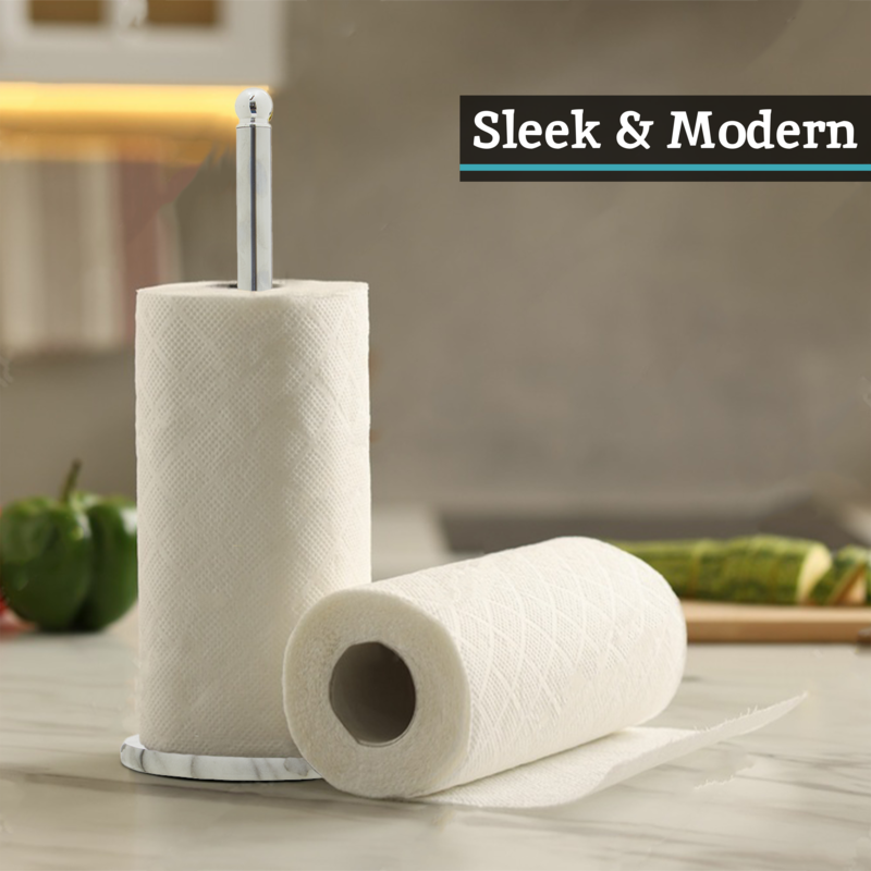 Chrome Kitchen Roll Holder with Marble Base | Delphine