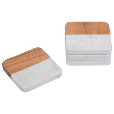 Set of Four Marble and Acacia Wood Coasters | Monzaro