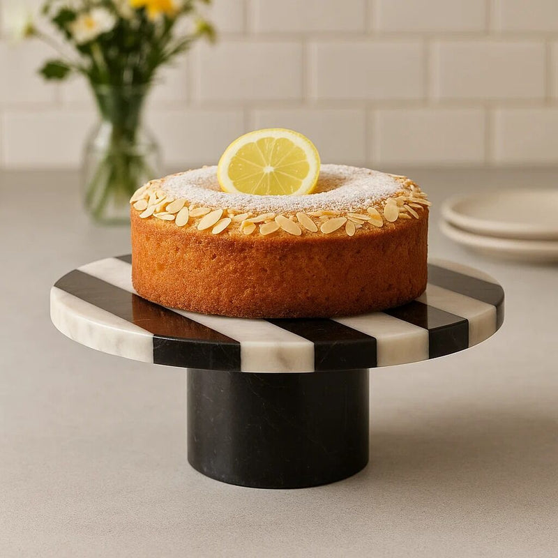 Small Black and White Marble Round Cake Stand | Soma
