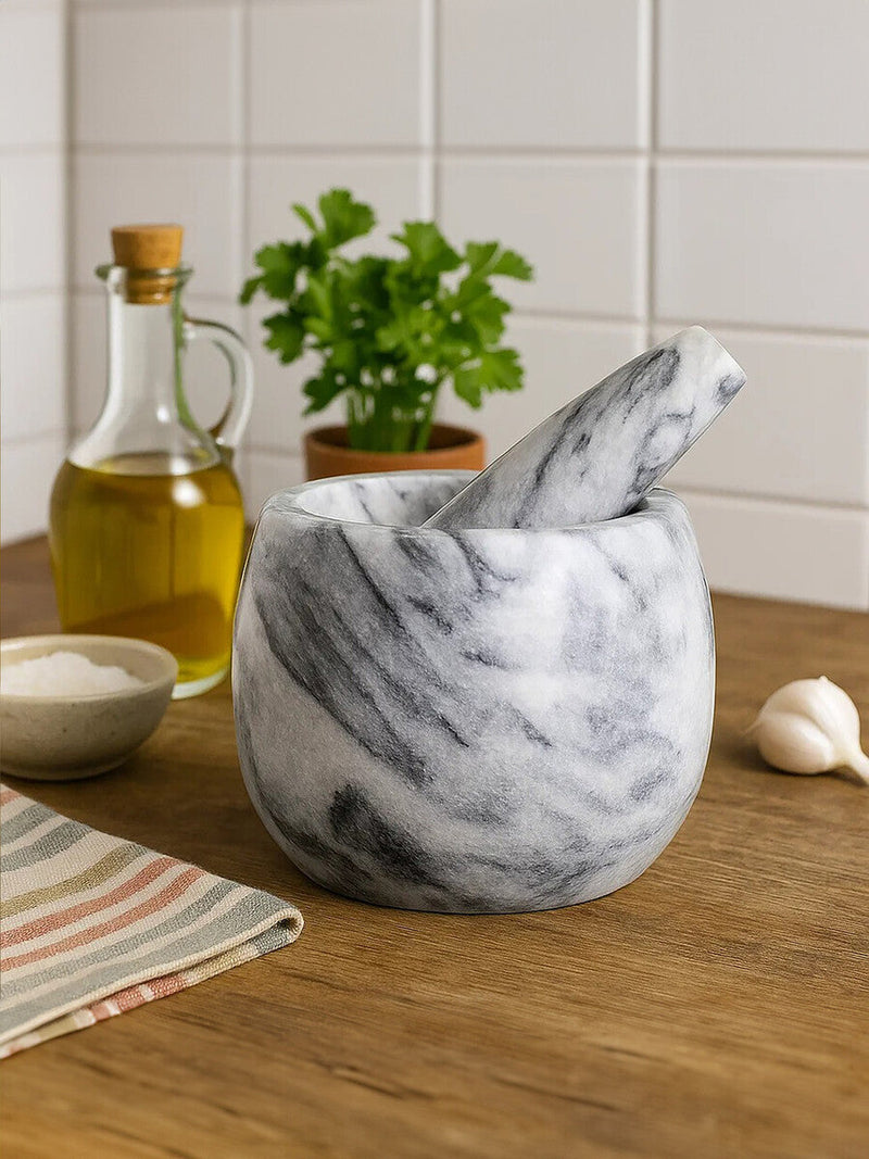Grey Marble Clean Sided Mortar and Pestle | Salerno