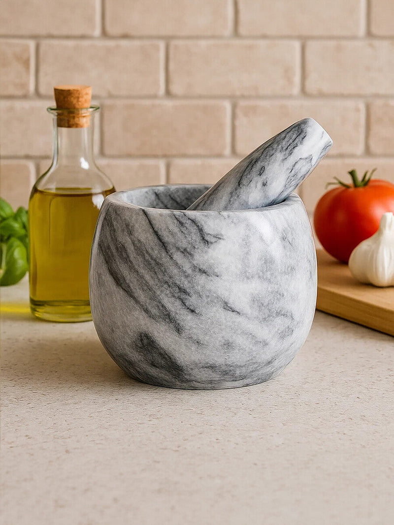 Grey Marble Clean Sided Mortar and Pestle | Salerno