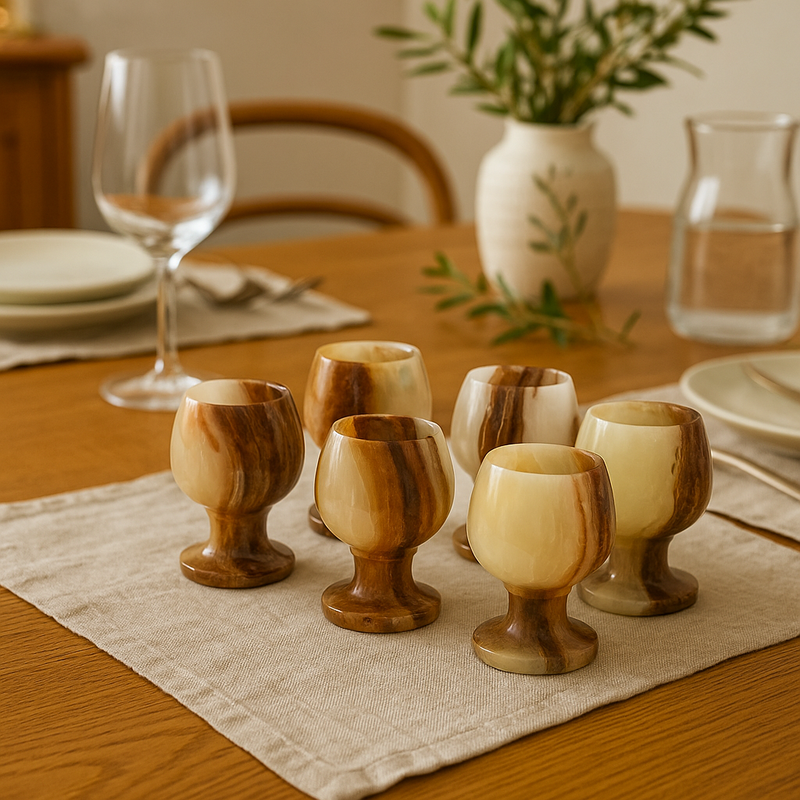 Set of Six Onyx Shot or Liqueur Glasses | Marmore