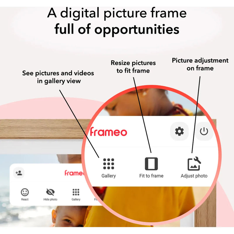 Inov8 10" Digital Frame with Frameo - White/Light Oak
