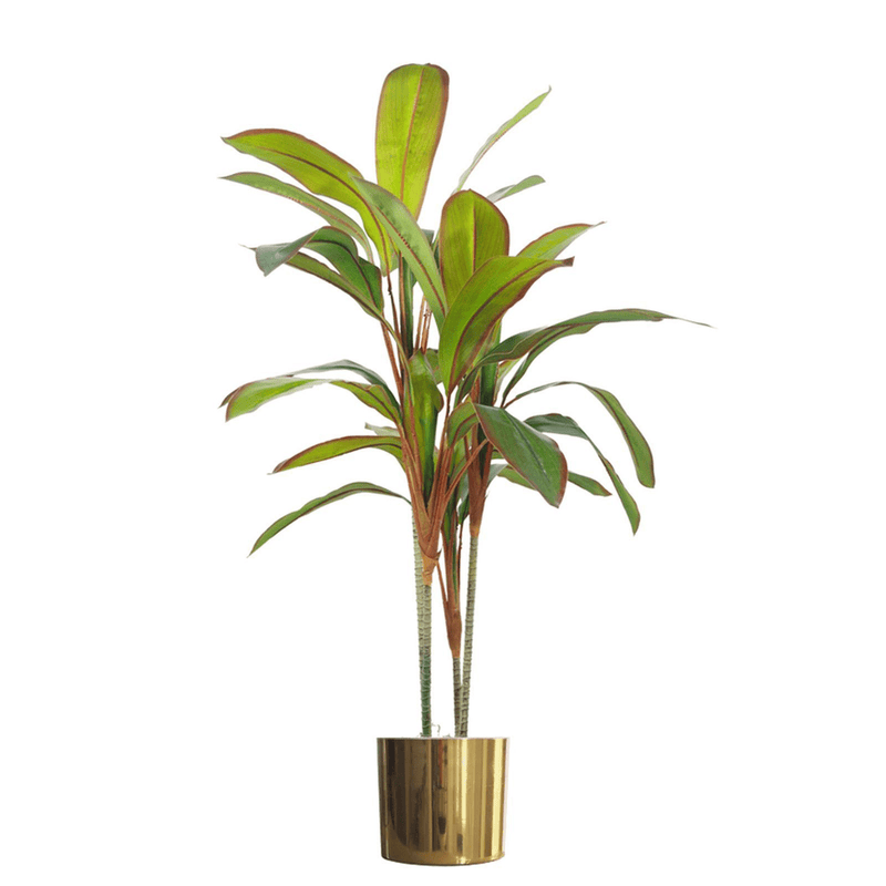100cm Artificial Potted Dracaena Tropical Plant with Gold Metal Planter - InStock