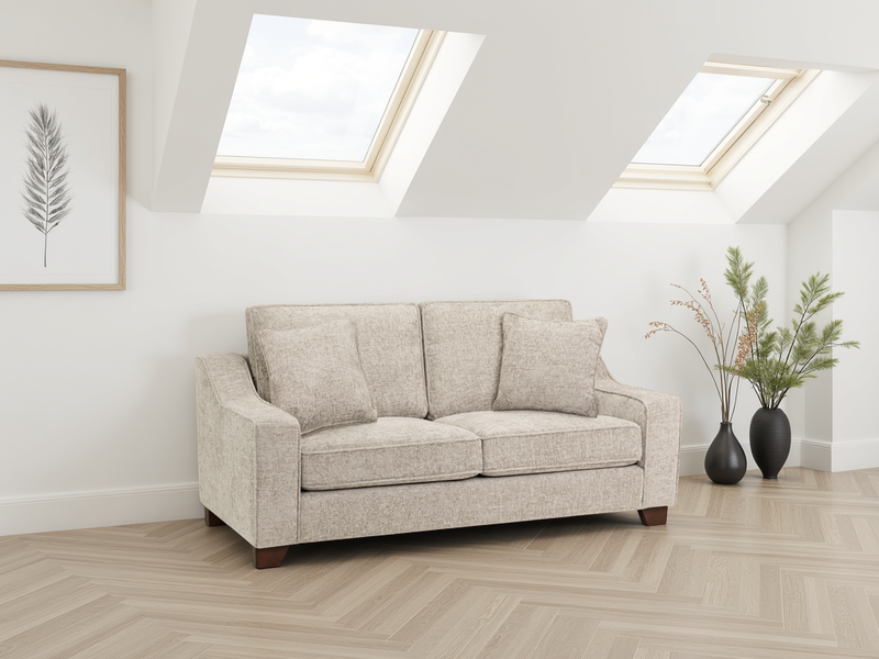 Nebraska Stone 3-Seater Sofa: Plush Fabric, Removable Cushions, Sturdy Wooden Feet