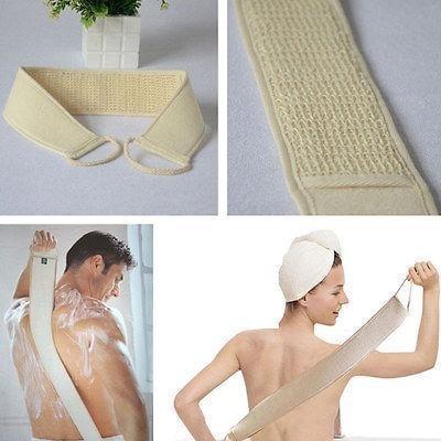 Pure natural cotton and linen long strip pull back bath towel Strong exfoliating massage back bathing strip