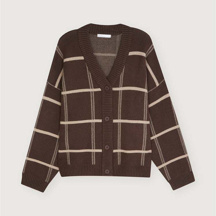 British retro loose coat mid-length plaid