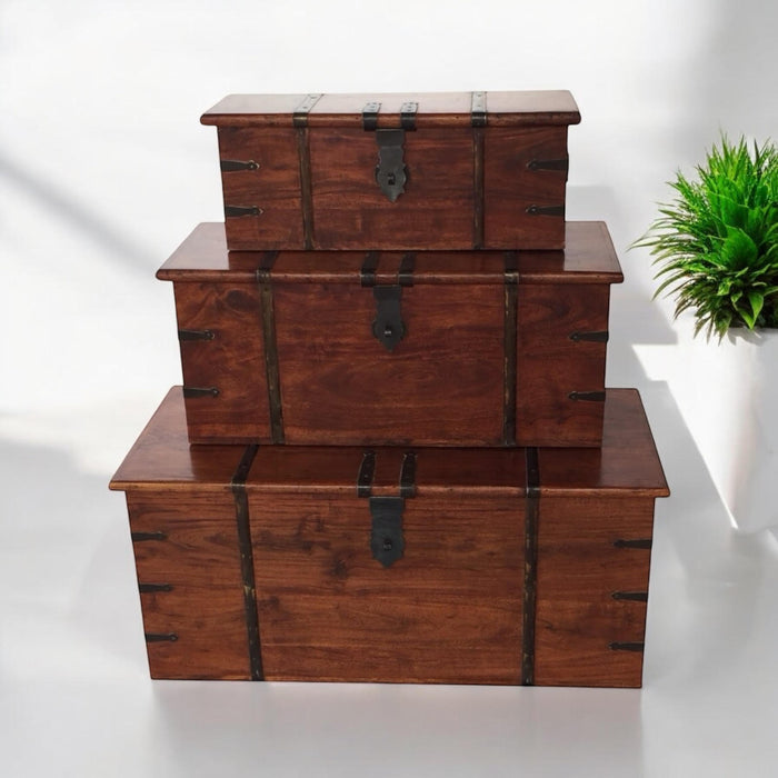 101CM SET 3 WOODEN CHESTS