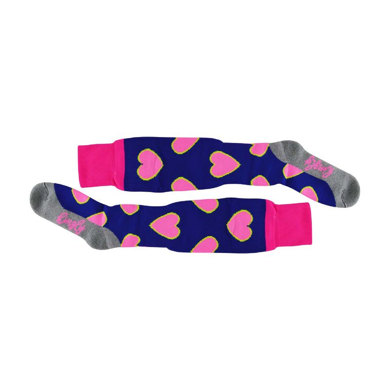 1 Pack Adults & Kids Knee High Patterned Hockey Socks - Pink / Blue Hearts
