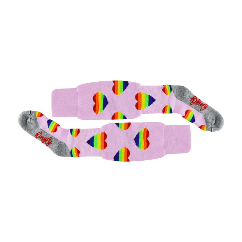 1 Pack Adults & Kids Knee High Fun Patterned Hockey Socks - Rainbow Hearts