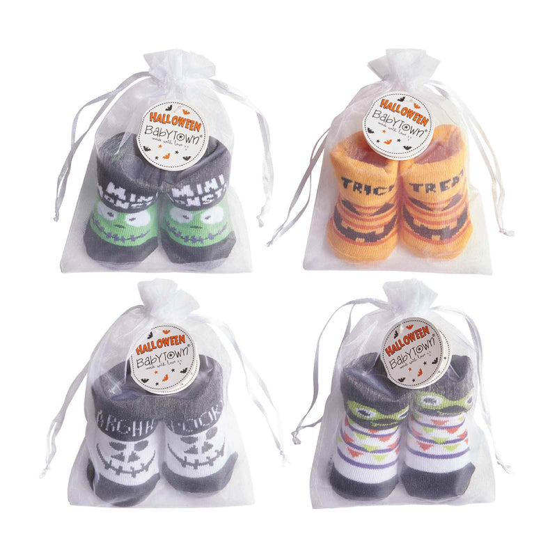 4 Pack Baby Halloween Novelty Gift Socks in Organza Bag