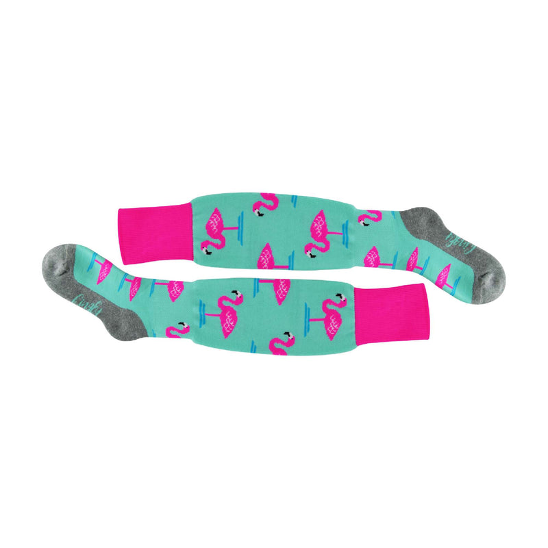 1 Pack Adults & Kids Knee High Fun Patterned Hockey Socks - Mint Flamingo
