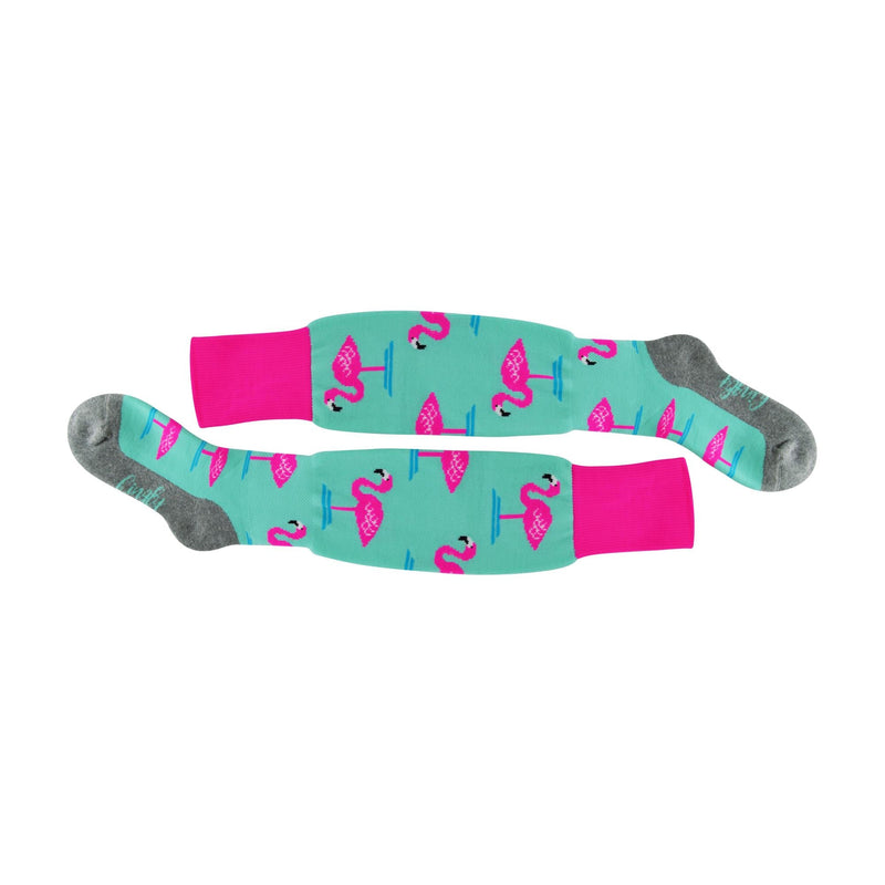 1 Pack Adults & Kids Knee High Fun Patterned Hockey Socks - Mint Flamingo