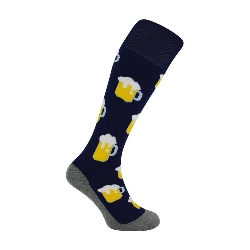 1 Pack Adults Knee High Fun Patterned Hockey Socks - Blue Beer