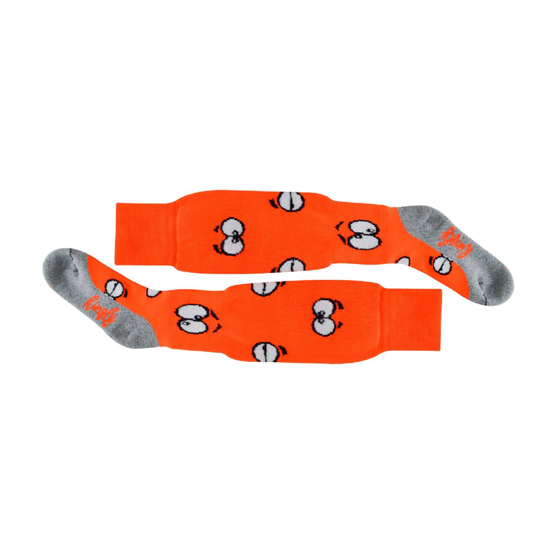 1 Pack Adults & Kids Knee High Fun Patterned Hockey Socks - Orange Eyes