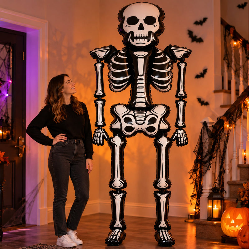 Giant Skeleton Balloon, 2 Pumpkin Lanterns & Tree Halloween Decoration Bundle