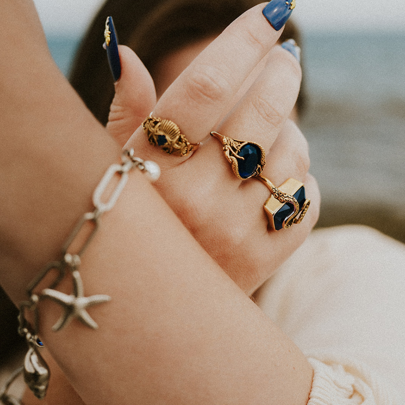 Kraken’s Embrace Blue Stone Gold Ring