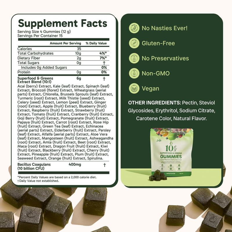 10ex Supergreens Gummies with Probiotics – 40 Superfoods, 10x Nutrition
