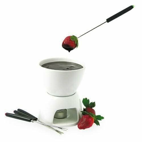 White Ceramic Fondue Set with 4 Serving Dishes & Forks