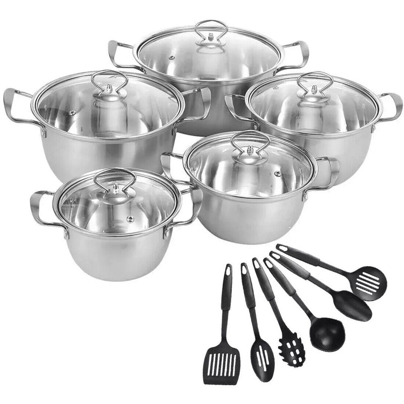 11 Piece Stainless Steel Cookware Pan Set Non-Stick Induction Pots Lids Pans Utensils