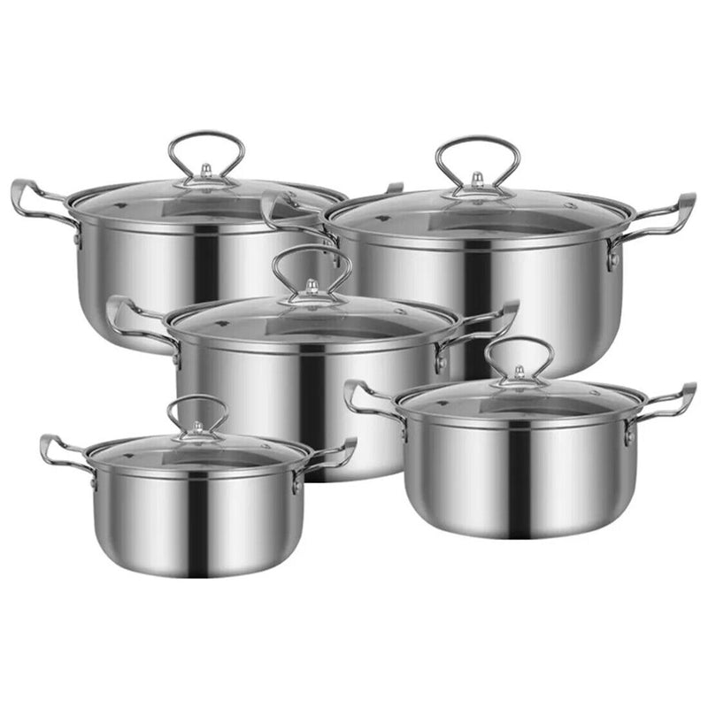 11 Piece Stainless Steel Cookware Pan Set Non-Stick Induction Pots Lids Pans Utensils