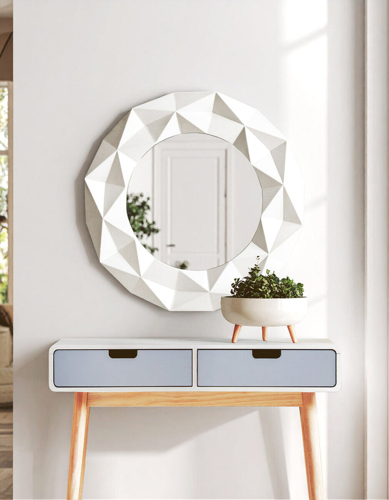White High Gloss Round Wall Mirror | Stockholm