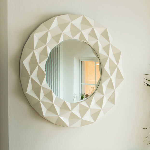 White High Gloss 3D Design Wall Mirror | Stockholm