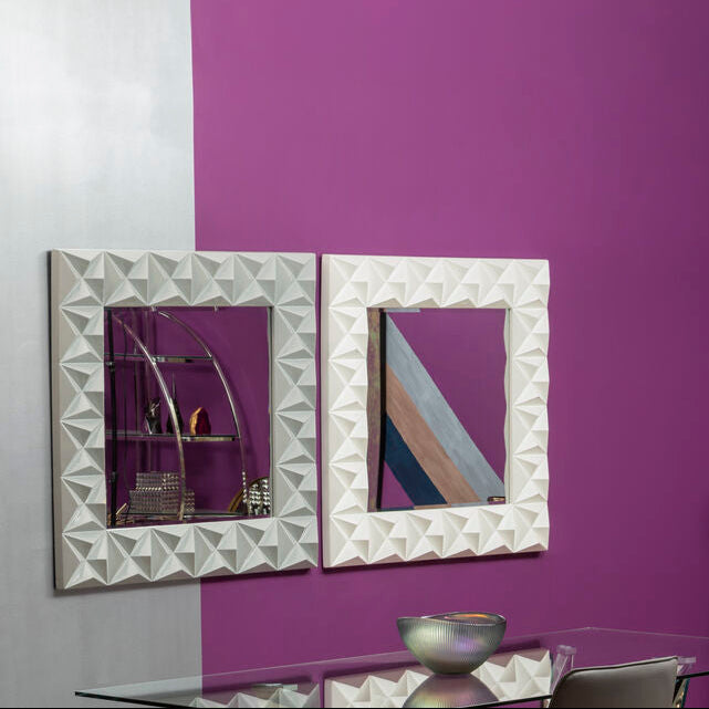 3D Effect Wall Mirror with White High Gloss Finish | Stockholm