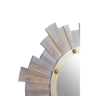 Wooden Wall Mirror with Nail Head | Sunburst