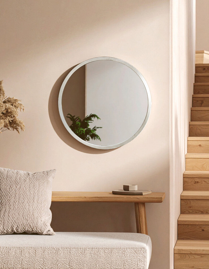 Small Antique Silver Round Wall Mirror | Saska
